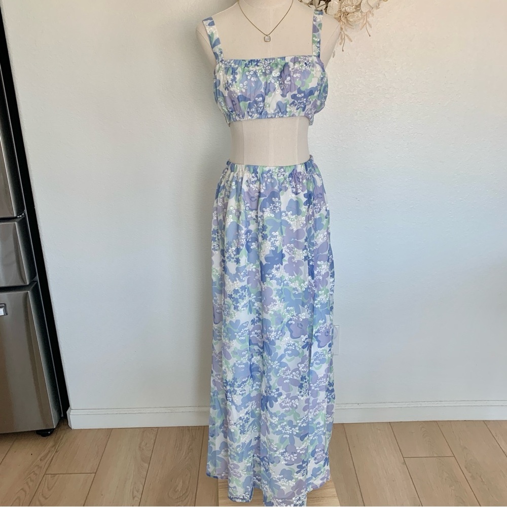 πͺ» SABO Venesa Maxi Skirt Crop Top Matching Set Blue Juniper Floral - Picture 4 of 16